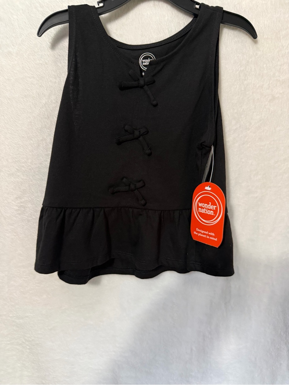 wonder nation Black Sleeveless Peplum Tank with Front Knot Details